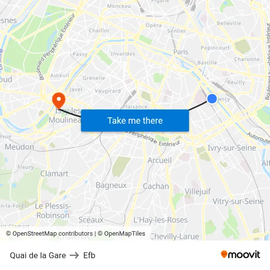 Quai de la Gare to Efb map