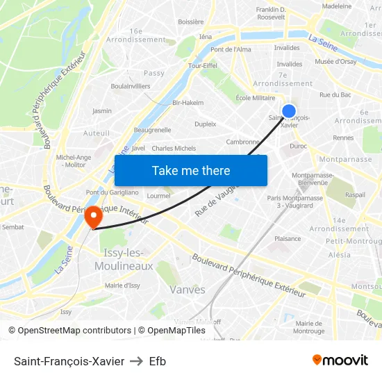 Saint-François-Xavier to Efb map