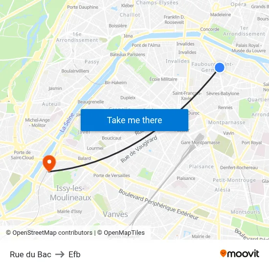 Rue du Bac to Efb map