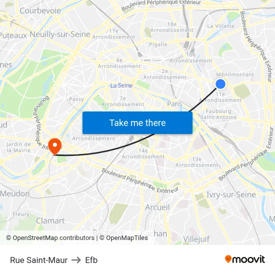 Rue Saint-Maur to Efb map