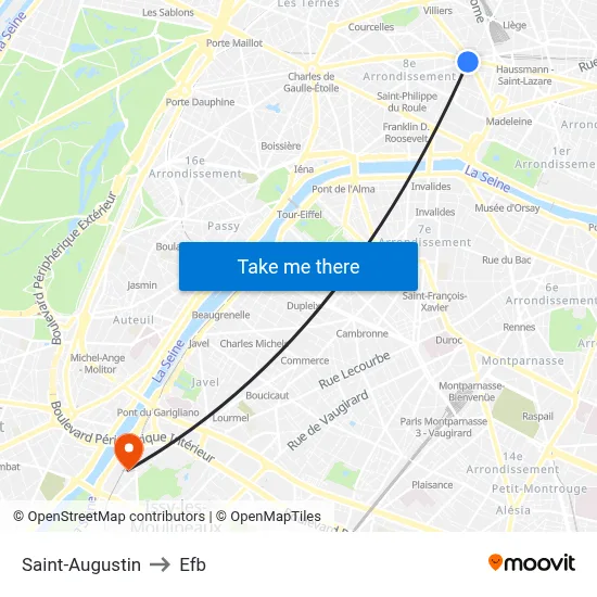 Saint-Augustin to Efb map