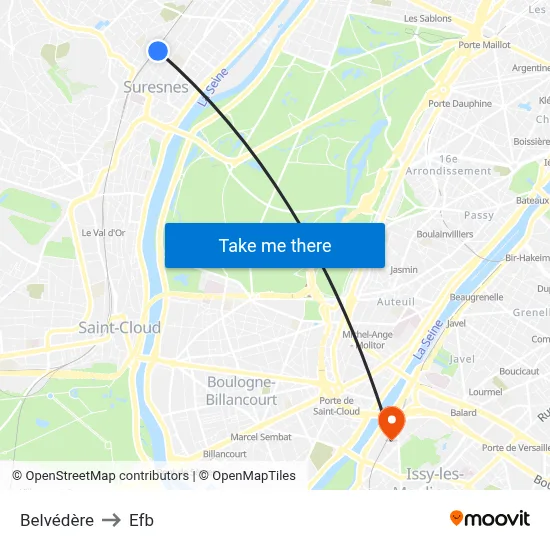 Belvédère to Efb map