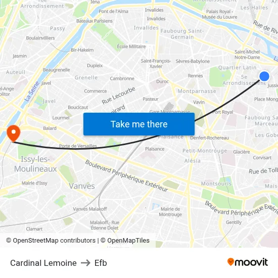 Cardinal Lemoine to Efb map