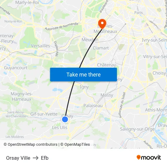 Orsay Ville to Efb map