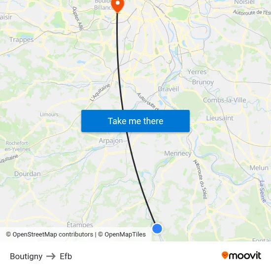 Boutigny to Efb map