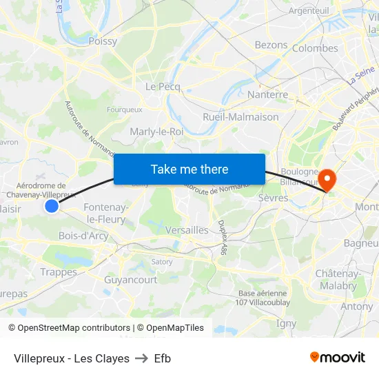 Villepreux - Les Clayes to Efb map