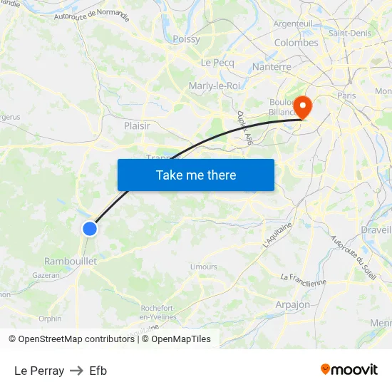 Le Perray to Efb map