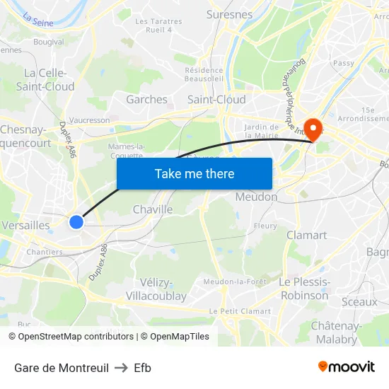Gare de Montreuil to Efb map