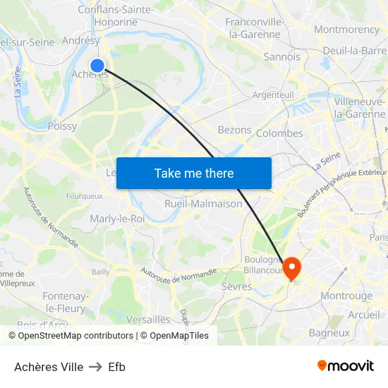 Achères Ville to Efb map