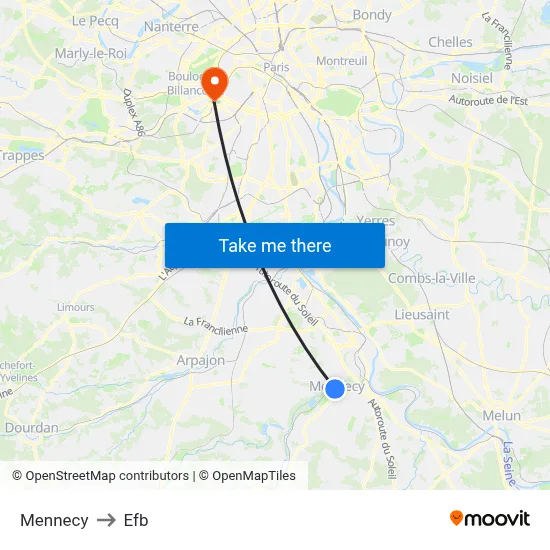 Mennecy to Efb map