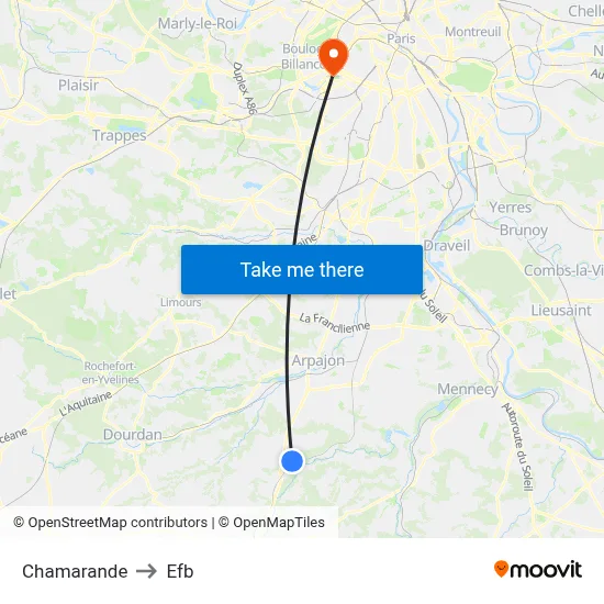 Chamarande to Efb map
