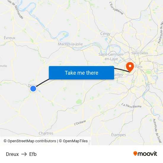 Dreux to Efb map
