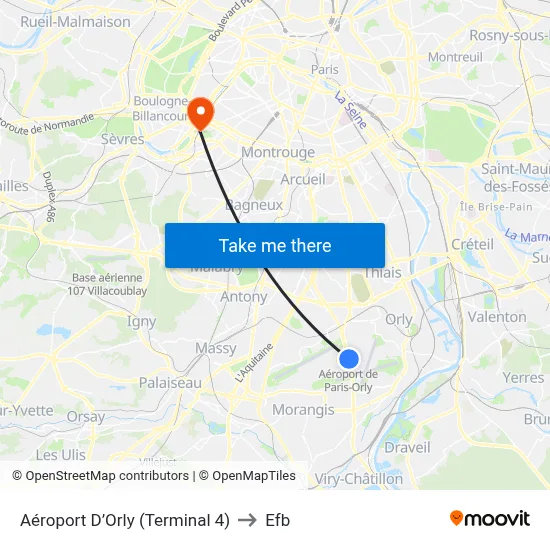 Aéroport D’Orly (Terminal 4) to Efb map