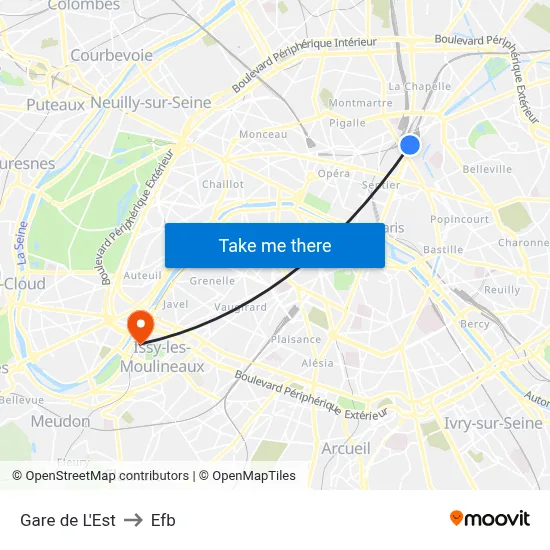 Gare de L'Est to Efb map