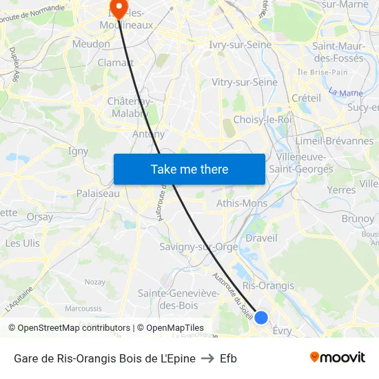 Gare de Ris-Orangis Bois de L'Epine to Efb map