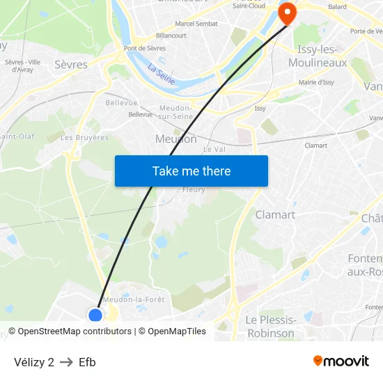 Vélizy 2 to Efb map