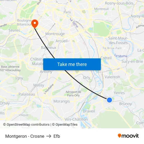 Montgeron - Crosne to Efb map