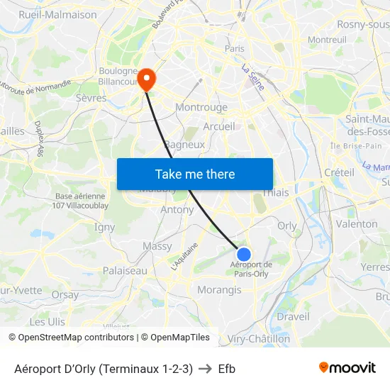 Aéroport D’Orly (Terminaux 1-2-3) to Efb map