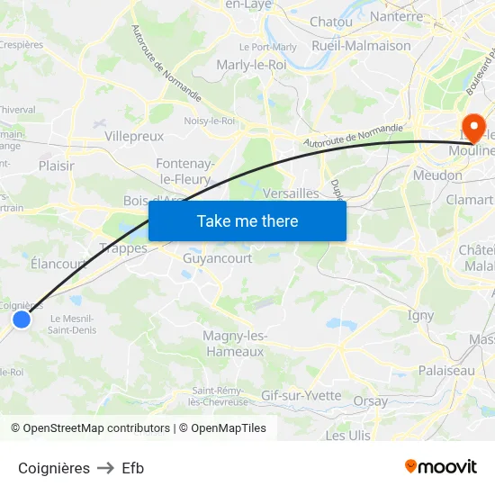Coignières to Efb map