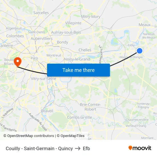 Couilly - Saint-Germain - Quincy to Efb map
