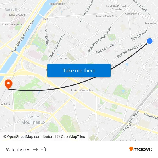 Volontaires to Efb map