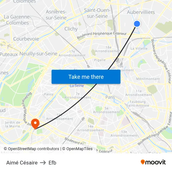 Aimé Césaire to Efb map