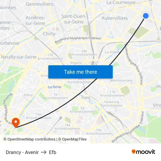 Drancy - Avenir to Efb map