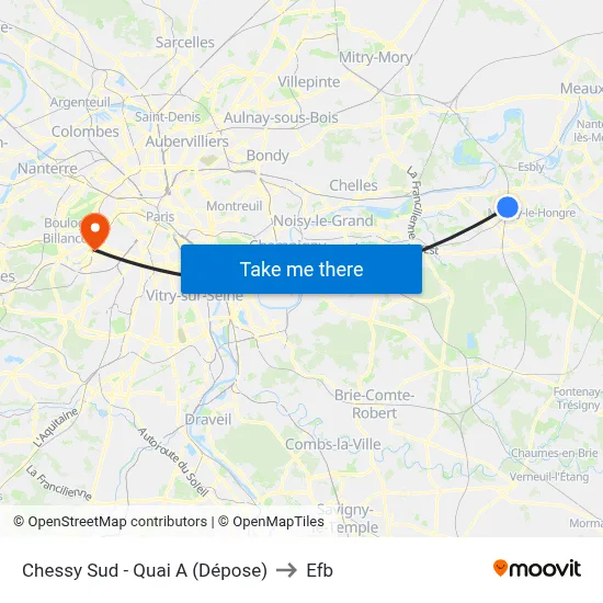 Chessy Sud - Quai A (Dépose) to Efb map