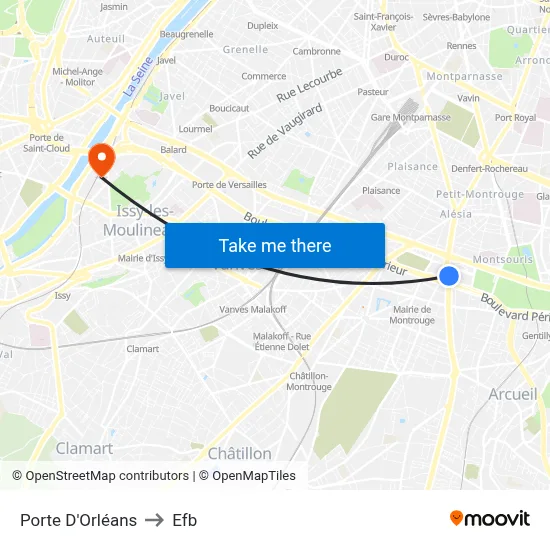 Porte D'Orléans to Efb map