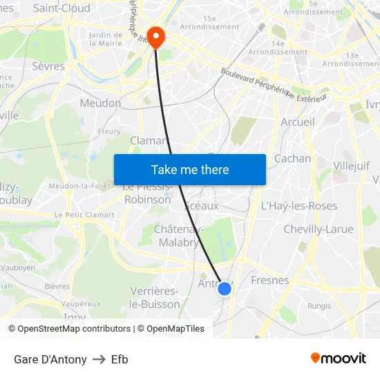 Gare D'Antony to Efb map