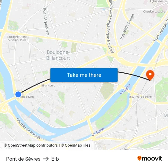 Pont de Sèvres to Efb map
