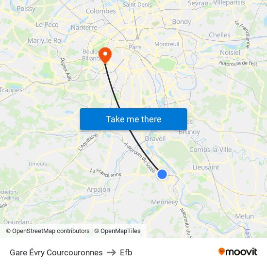 Gare Évry Courcouronnes to Efb map