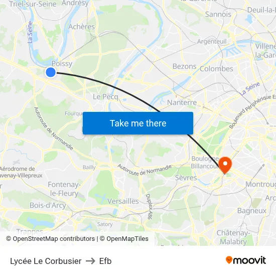 Lycée Le Corbusier to Efb map