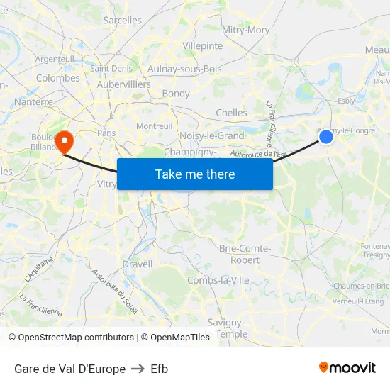 Gare de Val D'Europe to Efb map
