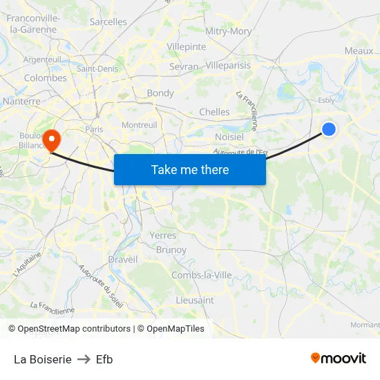 La Boiserie to Efb map
