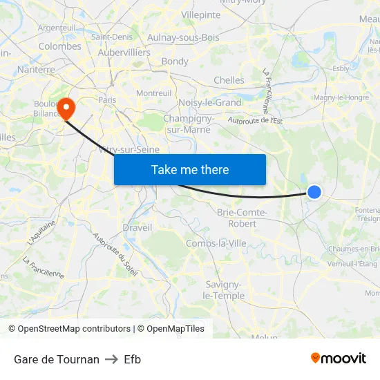 Gare de Tournan to Efb map