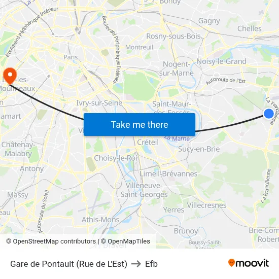 Gare de Pontault (Rue de L'Est) to Efb map