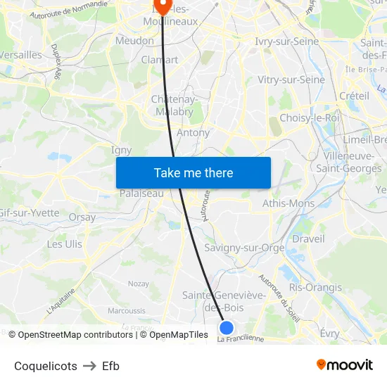 Coquelicots to Efb map