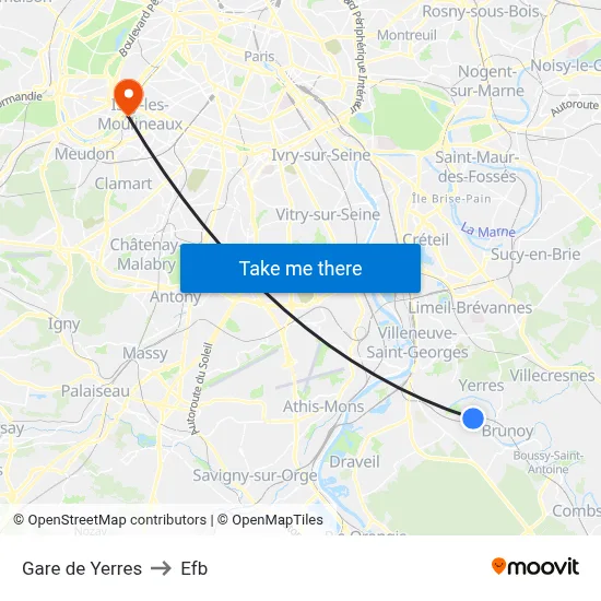 Gare de Yerres to Efb map