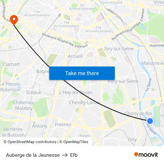 Auberge de la Jeunesse to Efb map
