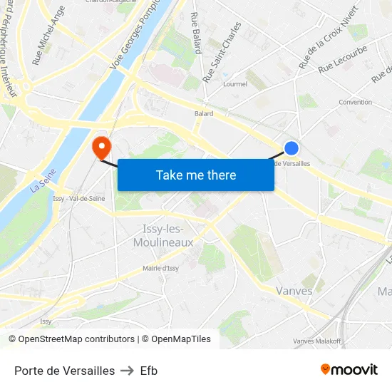Porte de Versailles to Efb map