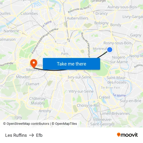 Les Ruffins to Efb map