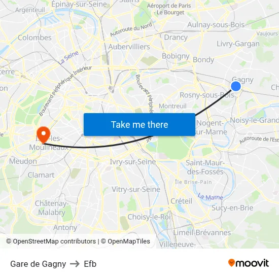 Gare de Gagny to Efb map
