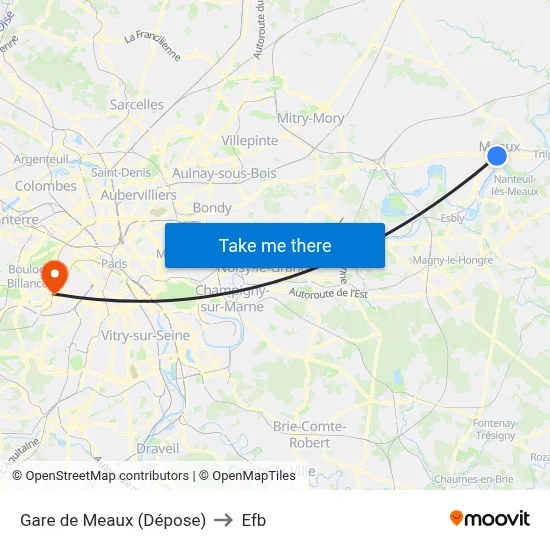 Gare de Meaux (Dépose) to Efb map