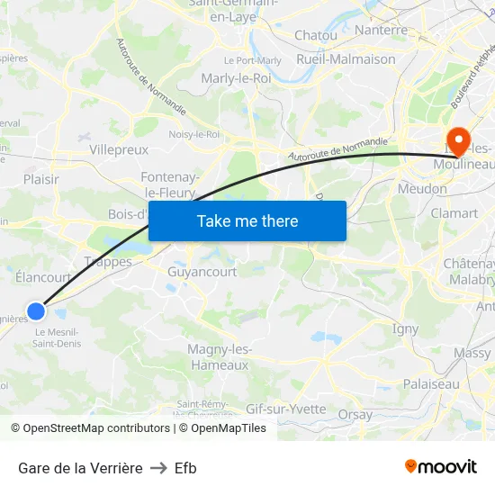 Gare de la Verrière to Efb map