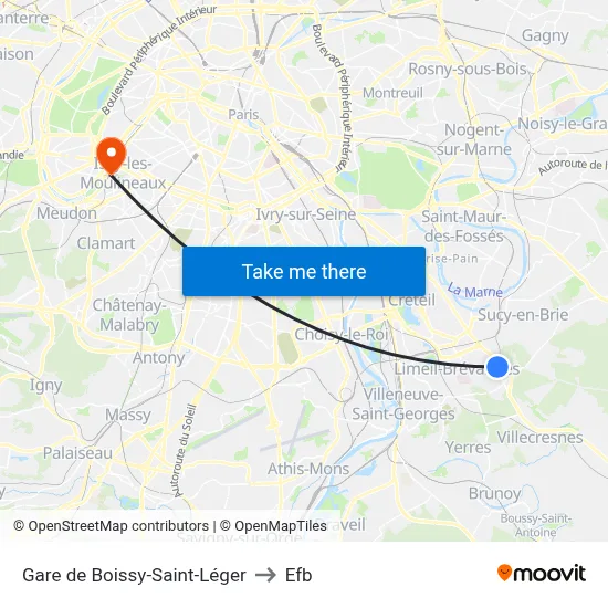 Gare de Boissy-Saint-Léger to Efb map