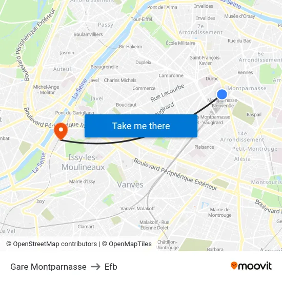 Gare Montparnasse to Efb map