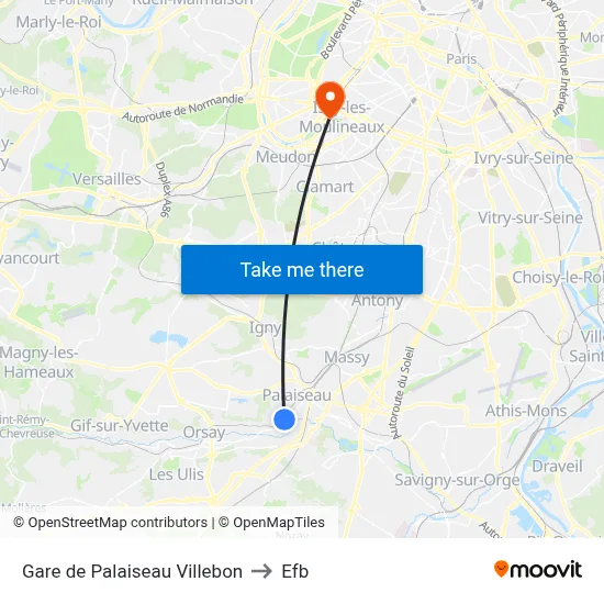Gare de Palaiseau Villebon to Efb map