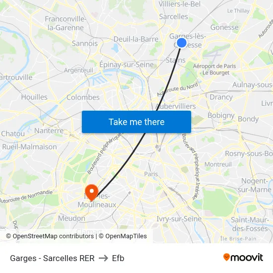 Garges - Sarcelles RER to Efb map