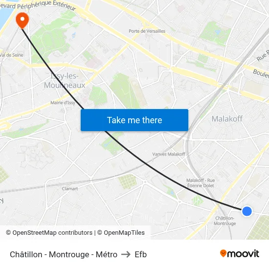 Châtillon - Montrouge - Métro to Efb map